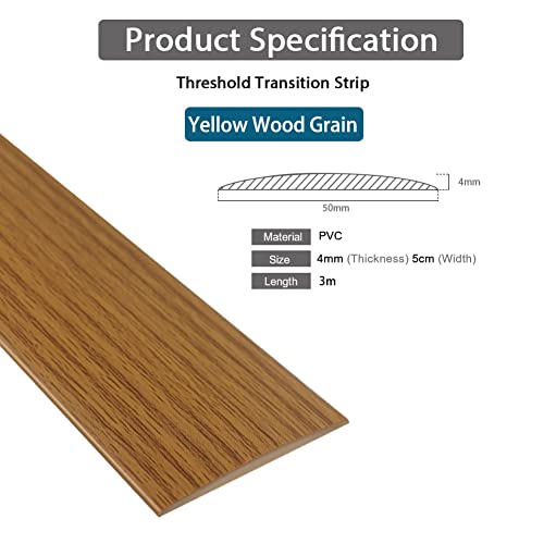 Miniatura 6 de Tira De Umbral Adhesiva Perfil De Transición Plano Tira De Transición De Piso Umbral De Puerta Grano De Madera Perfil Pvc Para Suelo Laminado Amarillo, 300 5cm