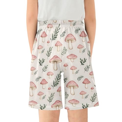 Pink Mushrooms Grass Pajama Pants Short Sleep Pants Pajama Bottoms Elastic Waist with Pockets 6-14 Years2