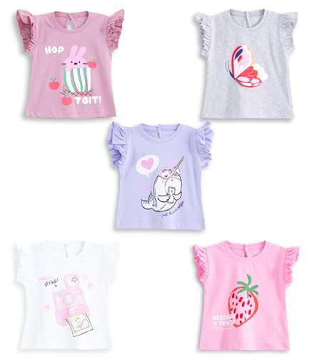 Image of YUV 100% Cotton Infant Baby Girls Printed Tshirts, Pack of 5