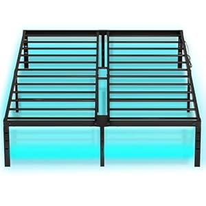 HOOBRO Full Bed Frame with LED Lights, Metal Platform Bed Frame with Charging Station, 2 Outlets and 2 USB Ports, Heavy Duty Full Size Bed Frame with End Stop, Ample Under Bed Space, Black