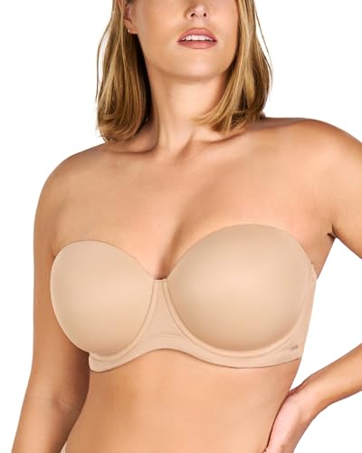 HSIA Strapless Bras for Women Large Breasts Non Slip Full Coverage Underwire Supportive Multiway Strapless Bra Plus Size Almond Beige