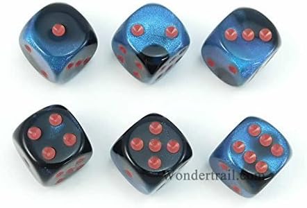 Wondertrail WCX26658E6 Black Starlight with Red Pips 16mm D6 Dice Gemini Pack of 6 Dice