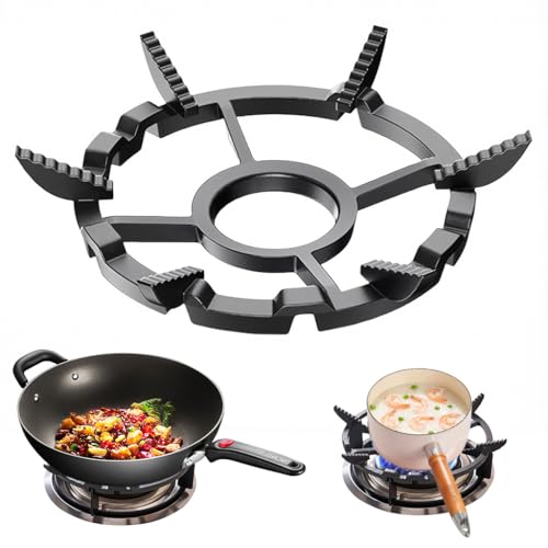 Image of Supvox Burner Stand, 10'' Cast Iron Stir Fry Pan Rack Gas Stove Stand, Fire Gathering Circular Cooking Stove Pot, Compatible with Pot /Pan Sizes Saucepans