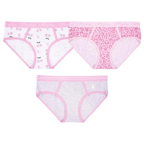 Playboy Women's Amazon Exclusive Juniors Ladies Bunny Underwear and Bra Sets in Sizes XXS-XL, 3-Pack Printed Boyfriend Brief, Small