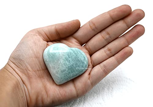Image of Certified Amazonite Crystal Heart Palm Pebbles Stones for Anxiety Stress Relief Massage - AAA Grade Original Healing Gemstone Agate Heart Palm Stone for Yoga Meditation Spiritual