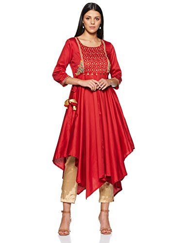 Image of Rangriti Womens Round Neck Embroidered Kurta