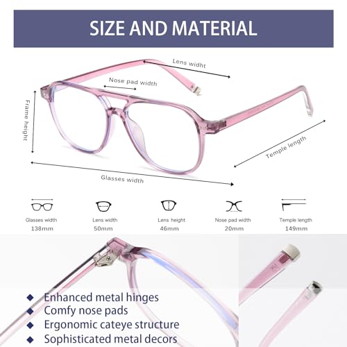 Image of OUWEN Square Aviator Blue Light Blocking Glasses Womens Mens, Anti EyeStrain & UV Glare Computer Gaming Eyeglasses OW2244