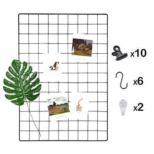 ANZOME Grille Murale DIY Métal Photo Grille Broche Tableau Décoration et Bureau Organisation pour Memo Art - Suspendu Maison - Cuisine - Bureau - Noir - 65 * 45cm Accessoires 2 Clous sans Couture