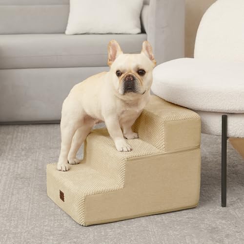 Image of EHEYCIGA Dog Stairs for Small Dogs 13.5 inch H, 3-Step Dog Steps for Couch Sofa and Chair, Pet Steps for Medium Cats, Non-Slip Balanced Pet Ramp Indoor, Graige