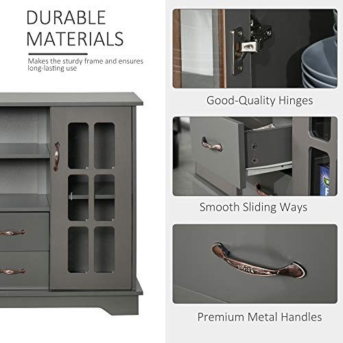 Homcom Sideboard Buffet Cabinet, Kitchen Cabinet, Coffee Bar Cabinet With 2 Framed Glass Doors, 2 Drawers And 2 Open Shelves For Living Room, Gray #TOP5