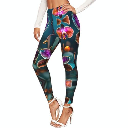 Leggings de compresión suave moldeadores y elásticos con estampado de orquídea