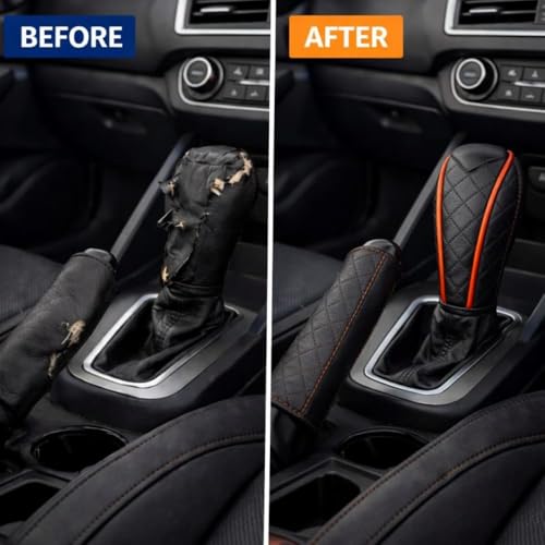Image of YOURKARTS.COM Car Gear Knob Cover & Handbrake Cover Set - Premium Material, Stylish Gear Handle & Brake Non Slip Waterproof Gear Shift Protector Universal Fit for car | Car Interior Accessory