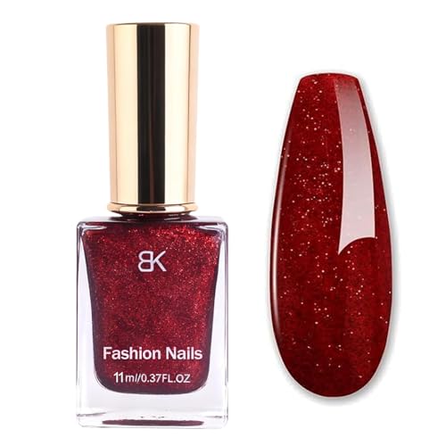Esmalte de uñas con purpurina roja, 11 ml, secado rápido, esmalte de uñas de larga duración, no tóxico, a base de agua, para decoración de uñas, altamente pigmentado, para diseño de uñas (brillo rojo)