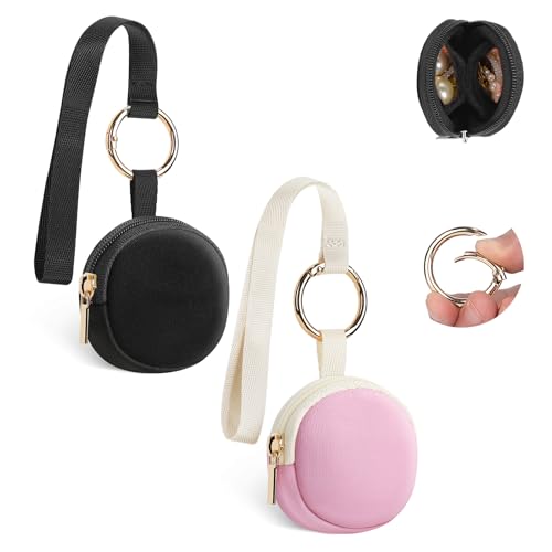 2 Mini Bolsa para Joyas Joyero Viaje para Mujeres Niñas Cajitas Regalo Navidad Cumpleaños Aniversario Pequeño Bolso de Capa de Aire Organizadora Pendientes Anillos Cadenas 5,8*5,7*2,1cm(Negro&Rosa)