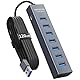 7-Port USB Hub 3.0 mit 120cm Kabel für Desktop, Aluminium USB Verteiler 5Gbps Multiport Adapter Splitter mit 5V 3A Type-C Port für PC, Laptop, MacBook, U-Disk, Maus