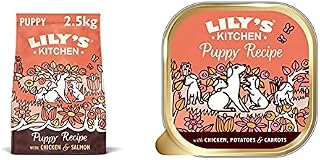 Lily's Kitchen Puppy Recipe Chicken & Salmon Natural Grain Free Complete Dry Dog Food (2.5 kg) & Puppy Recipe with Chicken - Grain Free Puppy Wet Dog Food (10 Trays x 150 g)