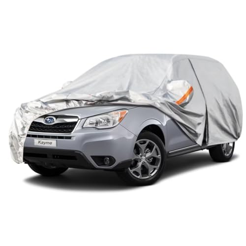 Kayme SUV Car Cover Fit for Subaru Forester (1998-2013) Automobiles All Weather Waterproof, Outdoor Cover Sun Rain Protection, with Lock and Zipper Door.Silver