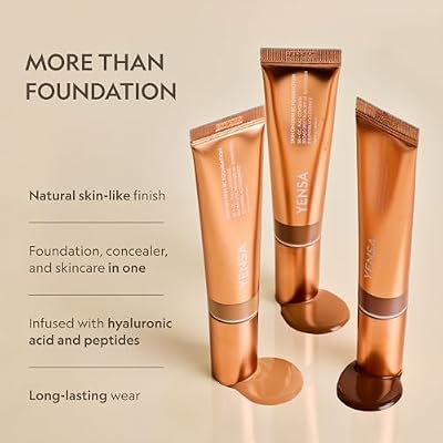 YENSA Skin on Skin BC Foundation Makeup - CC Cream, BB Cream & Full Coverage Foundation-In-One - Buildable, Radiant Finish with SPF 40, Hyaluronic Acid, Peptides & 8 SuperBlacks - Deep Cool (1 oz)
