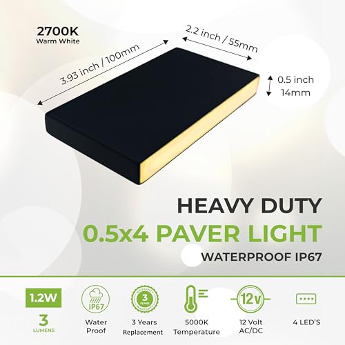 Image of LUMENGY Paver Light Slim 0.5x4 Inch (0.47x3.93), 2700K Warm White, Glare-Free Linear Lighting for Driveways, Walkways and Paver Borders, 12V Hardwired, IP67 Waterproof, Drive-Over Rated