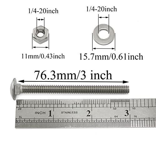 Image of Carriage Bolt Pro Bamboo Kitchen 10PCS 1 /4-20x3Inch Stainless Steel Carriage Screw Hex Nut and Flat Washer Kits