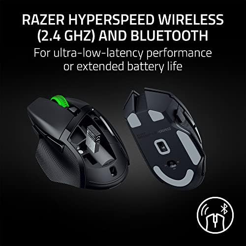 Razer Basilisk V3 X HyperSpeed Wireless Gaming Mouse: Up to 285 Hr Battery - 18K Optical Sensor - Mechanical Switches - Chroma RGB - 9 Programmable Controls - Black - 2