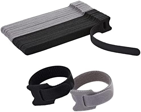 60 PCS Reusable Cable Ties with Hook and Loop, Multi-purpose Adjustable 6 Inch Cable Management Wire Ties Cord Organizer for Home, Office and Data Centers (Black+Grey)