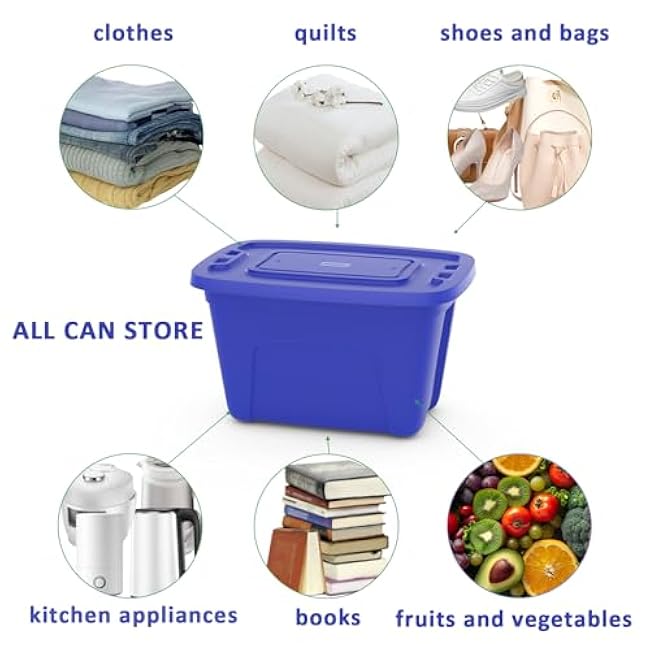Storage Totes with Lids - Made in USA 18-Gallon (72-Quart) 4-Pack storage bins with lids plastic storage containers large storage boxes for Organizer Blue/Blue