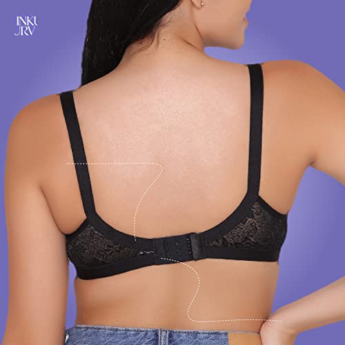 Image of INKURV Non-Padded Full Coverage Bra for Women with Cotton Blend Lining | Stylish and Stretchable Net Design | Fancy and Soft Bra for Women Daily use