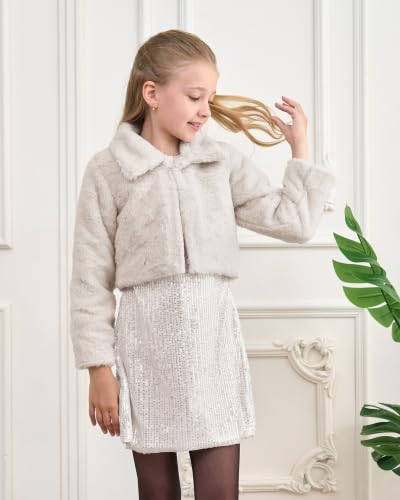 Image of BOLEROSE Girls Collared Faux Fur Bolero Jacket