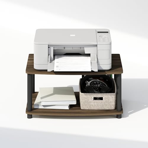 Image of Furinno Turn-N-Tube 2-Tier Printer Table with Storage, Under Desk Printer Stand, Toolless Assembly, for CPU, Work Supplies, Home Office, Americano