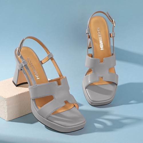 Image of ROSERWISH Womens Platform Heeled Sandals, Open Square Toe Chunky Heels, Strappy Sandals for Women, Leather Insole Dress Shoes for Prom Weeding Bride Party 3.5 inch