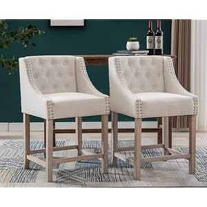 EALSON Counter Height Bar Stools Set of 2 Farmhouse Barstools with Back Mid Century Modern Bar Chairs with Wood Legs Upholstered Counter Stools for Kitchen Island/Home Bar/Pub, Linen Beige EALSON Counter Height Bar Stools Set of 2 Farmhouse Barstools with Back Mid Century Modern Bar Chairs with Wood Legs Upholstered Counter Stools for Kitchen IslandHome BarPub Linen Beige