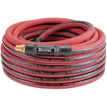 DYNAMIC POWER Premium Heavy-Duty Rubber Air Hose 3/8" x 50 ft, Red, Flexible, High-Pressure, All-Weather Performance, 300 PSI