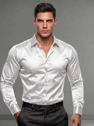 Image of Diverse Men's Satin Casual Shirt | Premium Solid Poly Satin | Wrinkle-Free, Full Sleeve Regular Fit Office, Business Wear