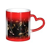 Anceky Taza mágica de cerámica con hojas doradas de 325 ml que cambia de color y es sensible al calor para cumpleaños y Navidad.