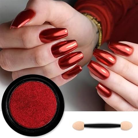 Red Chrome Nail Powder Mirror Effect Aurora Magic Metallic Glitter for Nails Art Design 3D Holographic Red Pigment Dust Decorations Cover