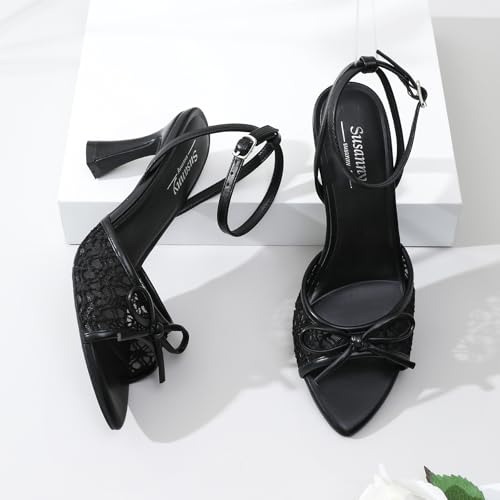 Image of Susanny High Heels for Women Pointed Open Toe Strappy Chunky Block Heels Ankle Strap Stiletto Kitten Heeled Sandals Wedding Bridal Party Prom Sexy Dress Shoes