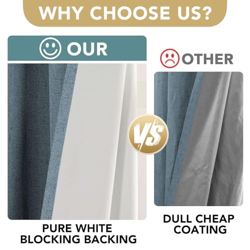 Image of H.VERSAILTEX Blackout Curtains Linen Curtains 120 inches Long 100% Black Out Curtains for Bedroom Windows, Textured Linen Look Draperies Grommet with White Liner, 2 Panels, Stone Blue