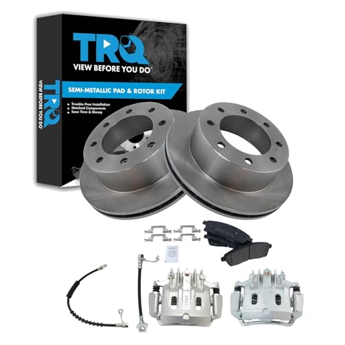 Image of TRQ Brake Pad, Caliper, Hose, & Rotor Kit Semi-Metallic Compatible with 2000 Ford Excursion F-350 Super Duty