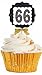 66th Birthday Anniversary Gold Ribbon Novelty Cupcake Appetizer Decoration Toppers / Picks -12ct