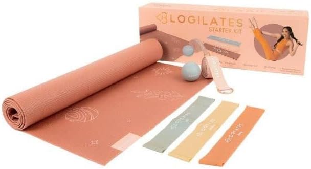 Blog-ilates Ultimate Yoga Starter Kit with Mat, Massage Ball, Mat Strap, 3 Rubber Booty Bands (Color Varies)