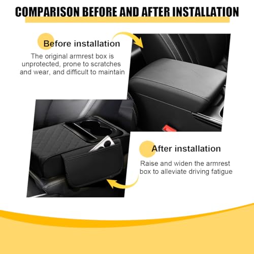 Mandark Car Center Console Armrest Pillow, Leather Memory Foam Auto Arm Rest Box Cover with Storage Bag, Waterproof Automotive Interior Elbow Protector Accessories, Universal Fit (Black)