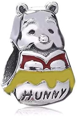 925 Sterling Silver Honey Pot Pooh with Red & Yellow Enamel Charm Bead Fit European Charms Bracelet