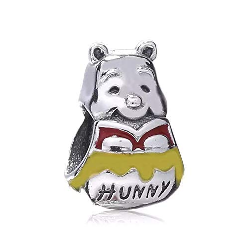 925 Sterling Silver Honey Pot Pooh with Red & Yellow Enamel Charm Bead Fit European Charms Bracelet