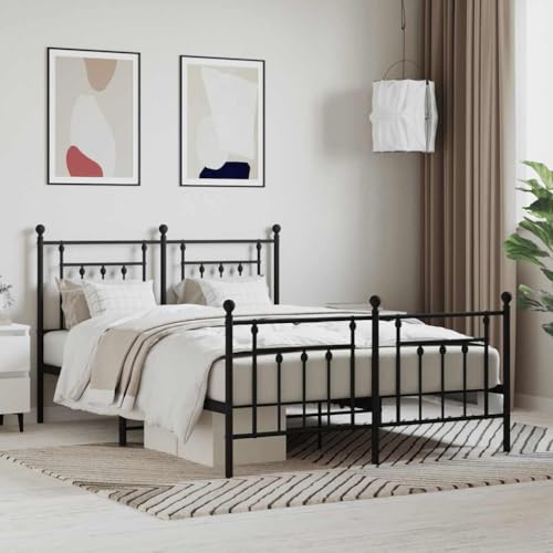 Estructura de Cama con Cabecero y Piecero, Metal Negro Resistente, Diseño Clásico con Base Reforzada, Cama Matrimonial Ideal para Dormitorio Principal o Habitación Juvenil, Color Negro, 140x200 cm