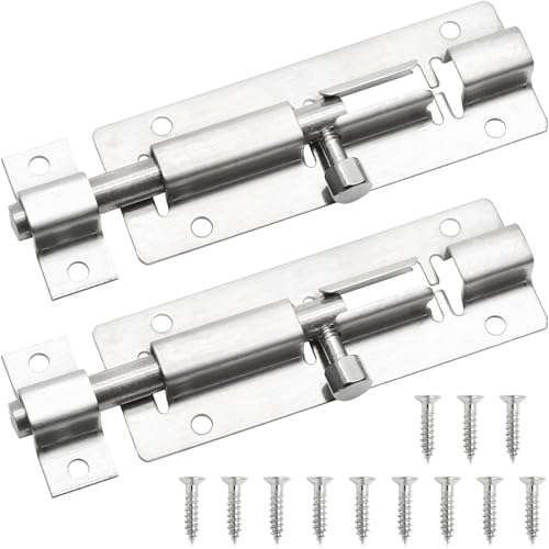 Door Slide Latch 3 Inch Barrel Bolt Lock, with Screws Heavy Duty Stainless Steel Slide Lock for Bedroom Chest, Cabinet, Garden, Gates, Window, Fence (2 Pack)