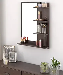 BLUEWUD Rico Mini Engineered Wood Wall Mount Dressing Table Organizer Makeup Vanity with Mirror Storage Shelves for Bedroom Home Furniture (Wenge)