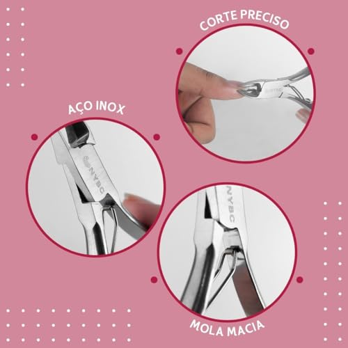 Alicate Curvo para Unhas Elegance, Aço Inoxidável, Prateado, NYBC Beauty