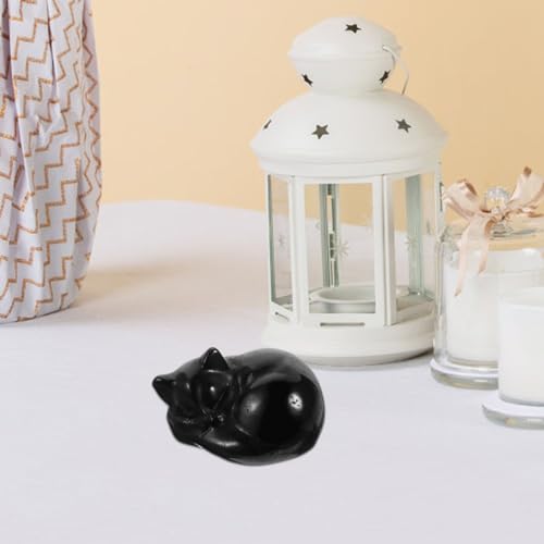 Alipis Estátua De Gato Preto Obsidiana Cristal Dormindo Gato Estatueta Esculpida Pedra De Cristal Or