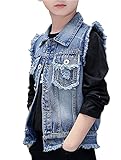 MYtodo Boy's Solid color Denim Vest Kids Casual Sleeveless Jean Jacket (12-13Years)